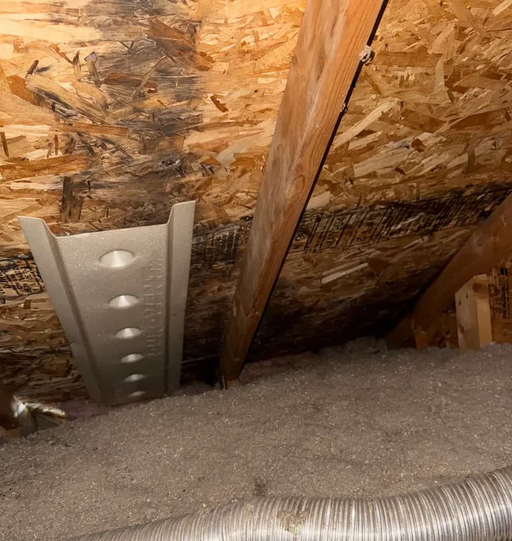 Attic Ventilation Problems in SE Michigan - Mold and Mildew Damage attic decking showing mold and mildew on it from poor ventilation