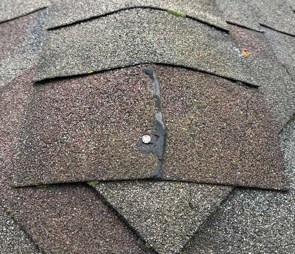 Exposed Nails - Michigan Roof Repair Services exposed nail heads on a hip and ridge cap shingle