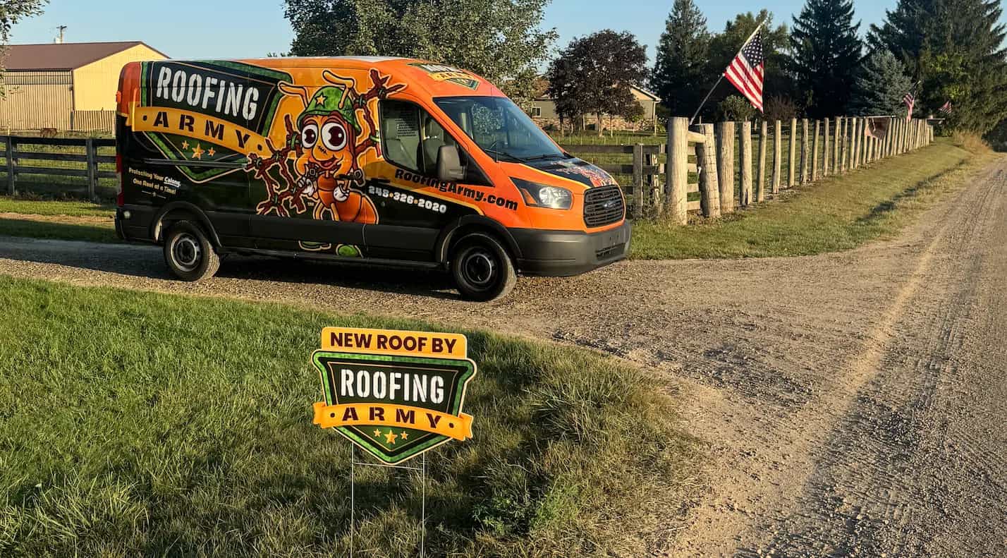 Roofing Army crew installing a new roof in Birmingham, Michigan Roofing Army crew installing a new roof in Birmingham, Michigan