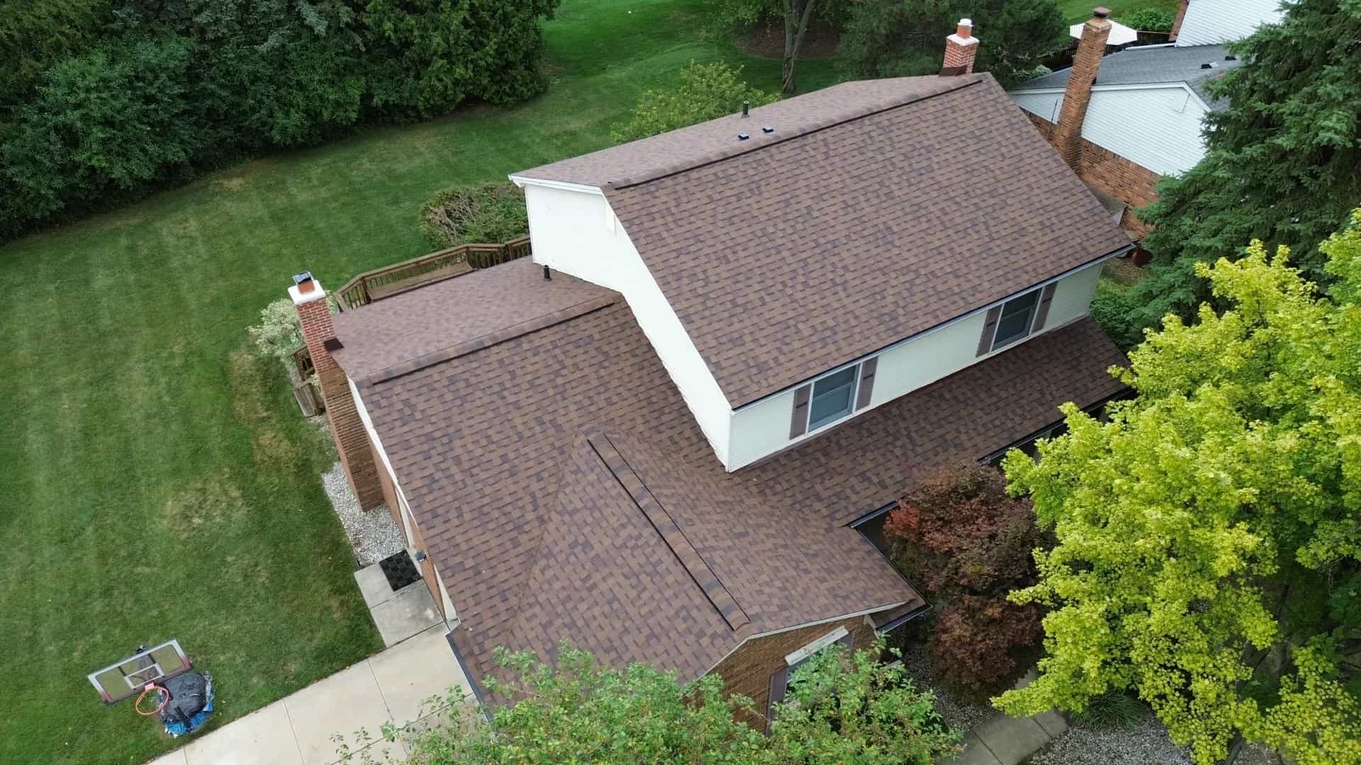 Roof Replacement at 4586 Lehigh Drive, Troy by Roofing Army Roof Replacement in Troy with Atlas Pinnacle Pristine Burnt Hickory shingles — completed by Roofing Army